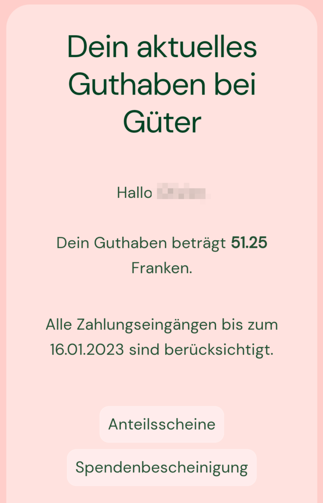 Screenshot der Seite Guthaben